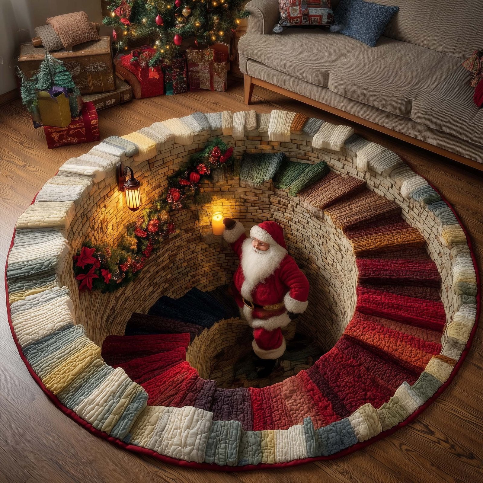 Jolly Santa Round Mat Rug - Nature Design | Serene Home Decor