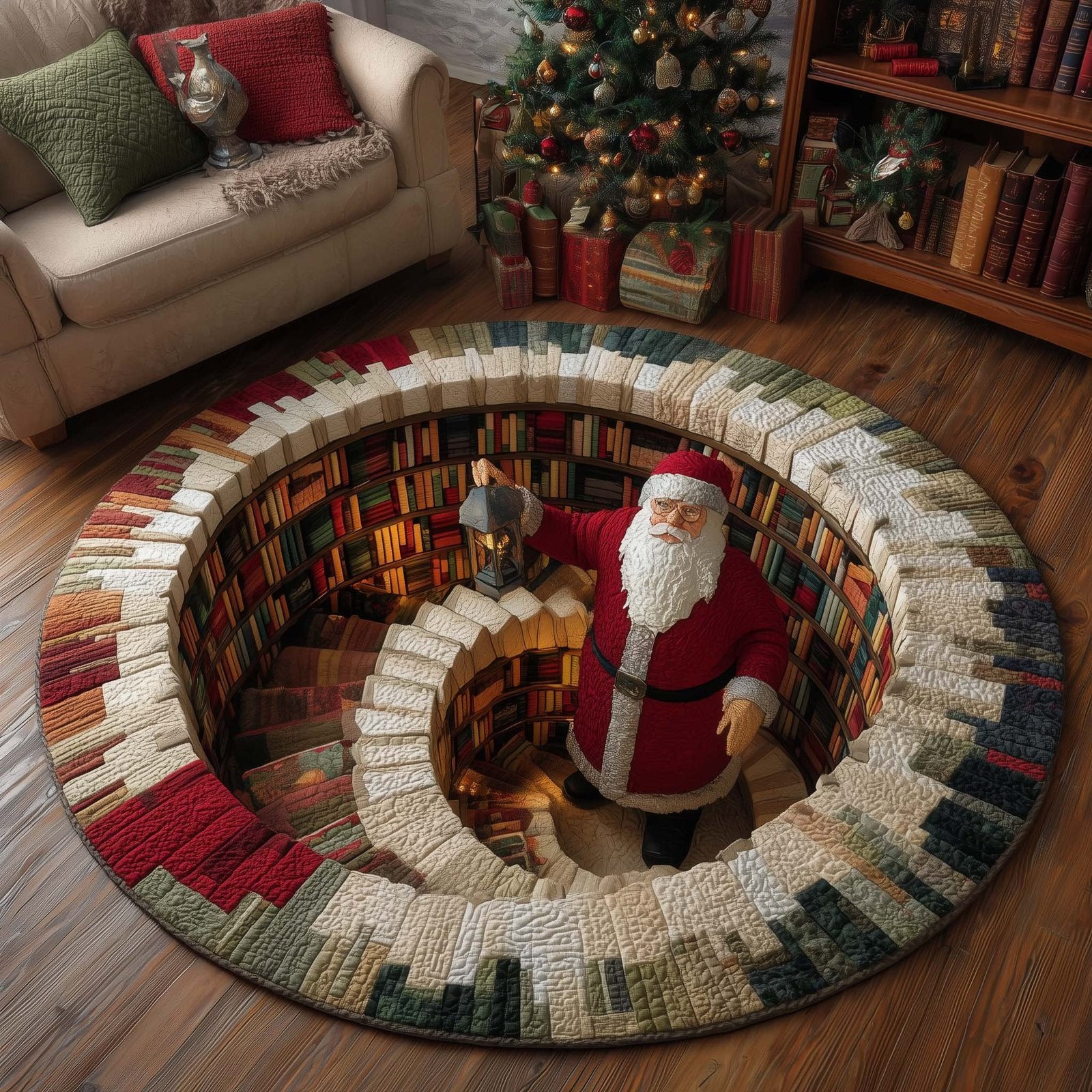 Jolly Santa Round Mat Rug - Nature Design | Serene Home Decor