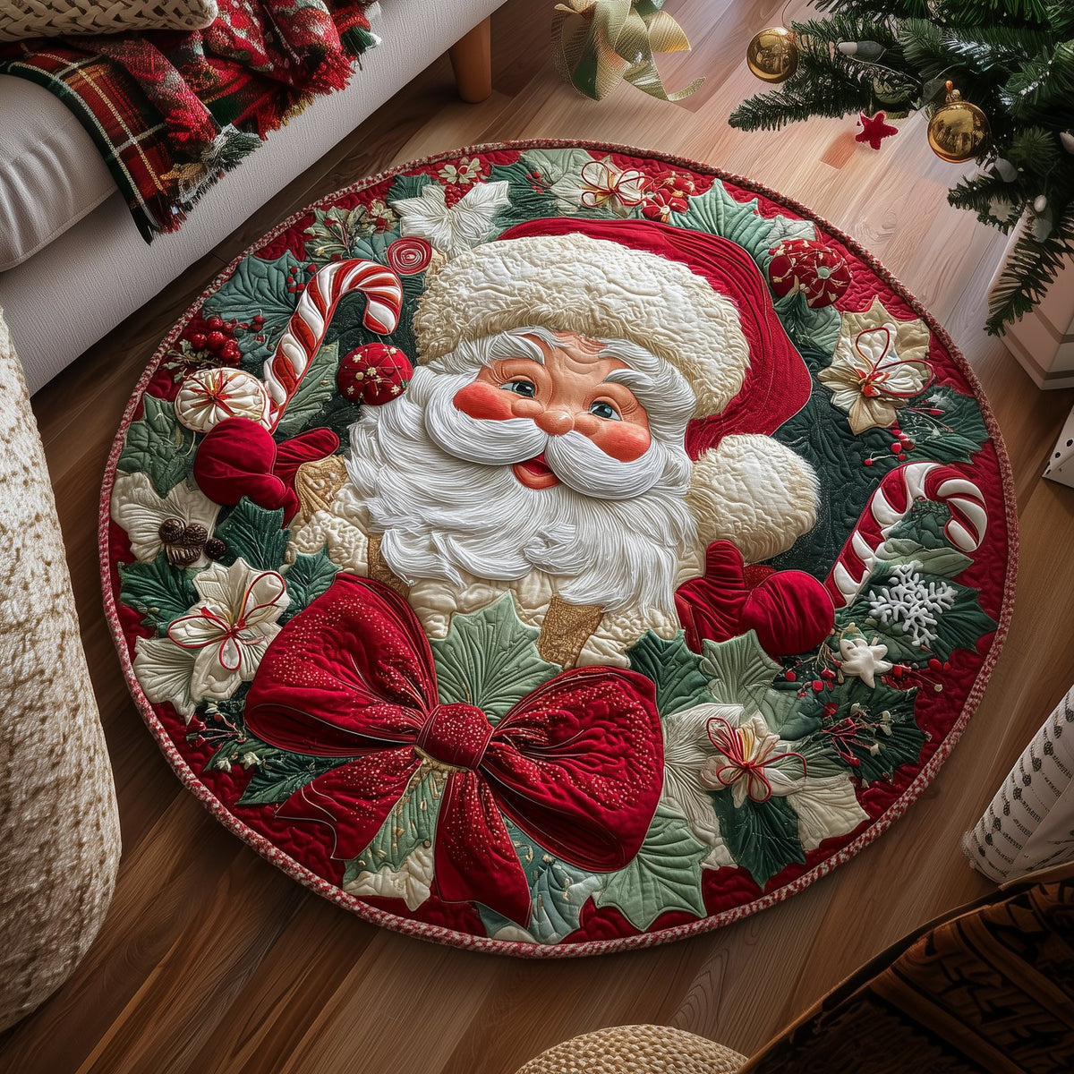 Jolly Santa Round Mat Rug - Nature Design | Serene Home Decor
