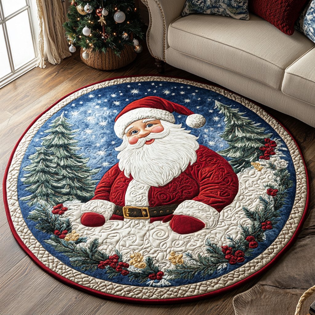 Jolly Santa Round Mat Rug - Nature Design | Serene Home Decor