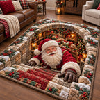 Jolly Santa Workshop area rug in a living room