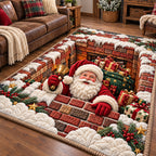 Jolly Santa Workshop area rug in a living room