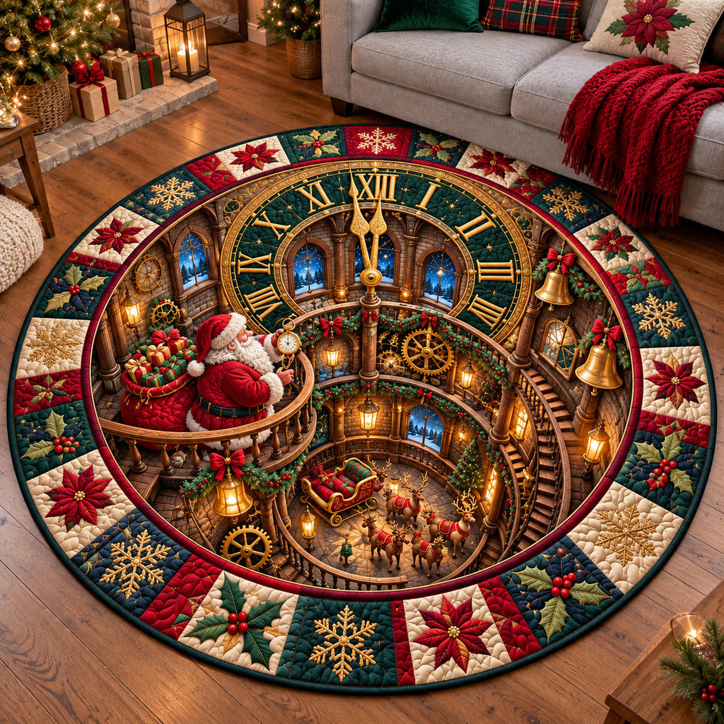 Jolly Santa Workshop Round Mat Rug - Seasonal Design | Seasonal Circle Rug - washable non-slip printed rug