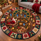 Jolly Santa Workshop Round Mat Rug - Seasonal Design | Seasonal Circle Rug - washable non-slip printed rug
