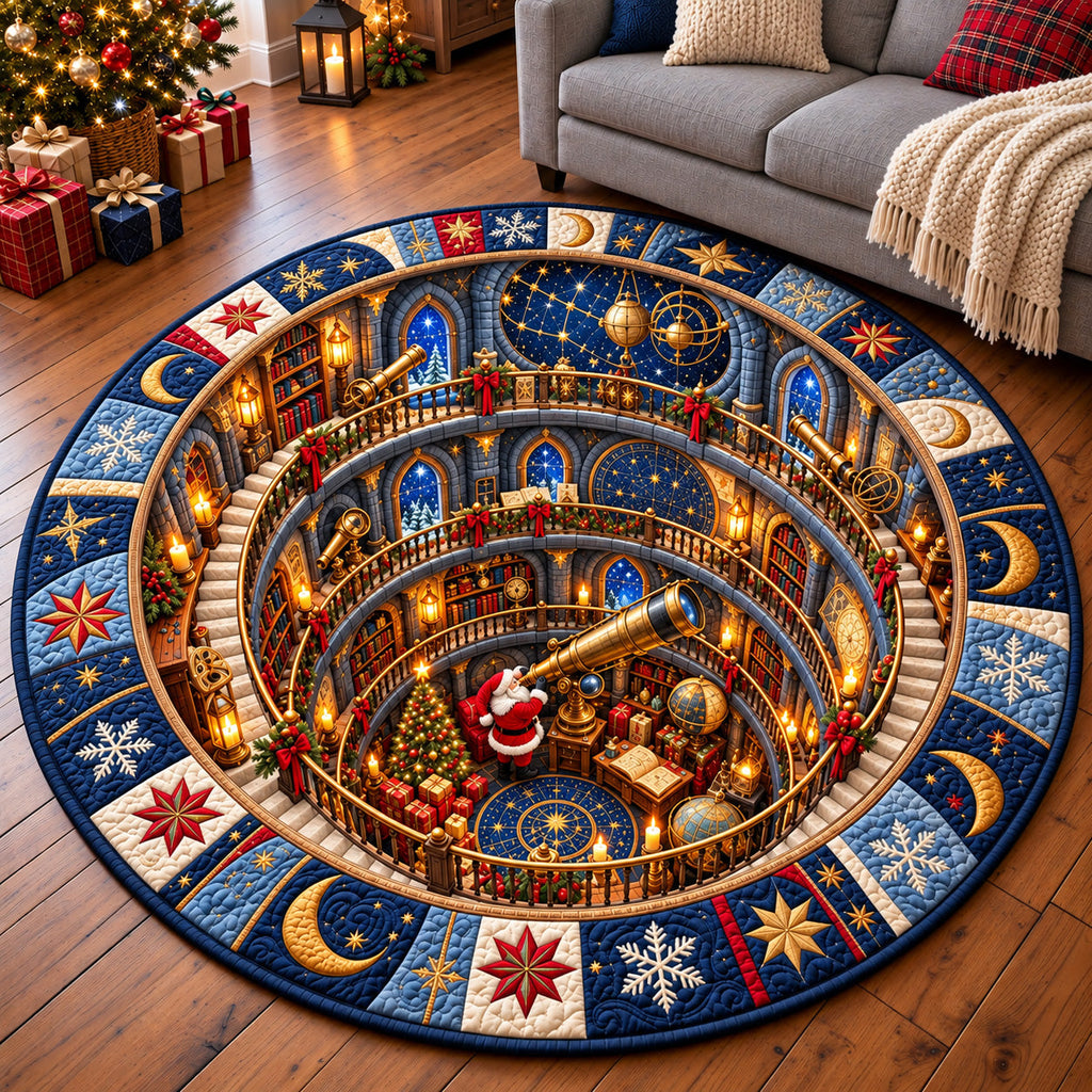 Jolly Santa Workshop Round Mat Rug - Seasonal Design | Seasonal Round Carpet - washable non-slip printed rug