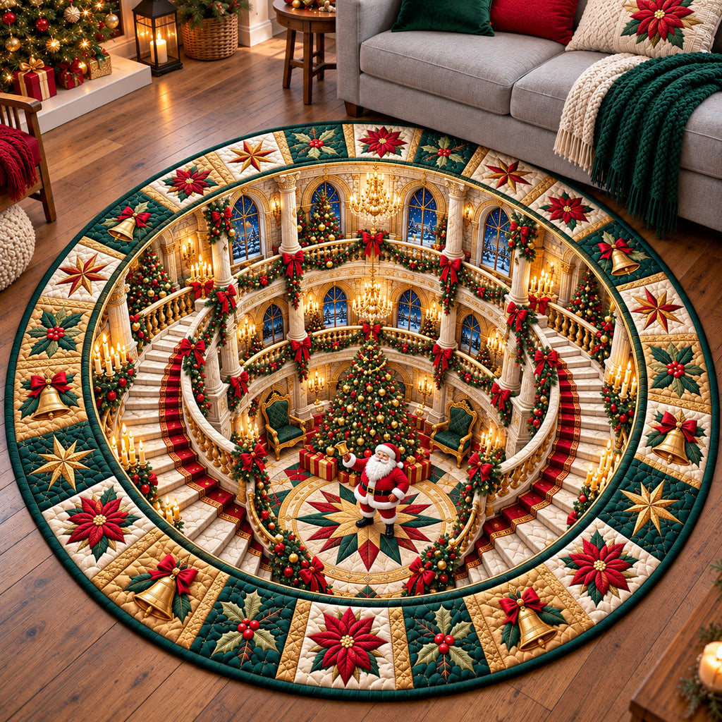 Jolly Santa Workshop Round Mat Rug - Seasonal Design | Seasonal Round Living Room Rug - washable non-slip printed rug