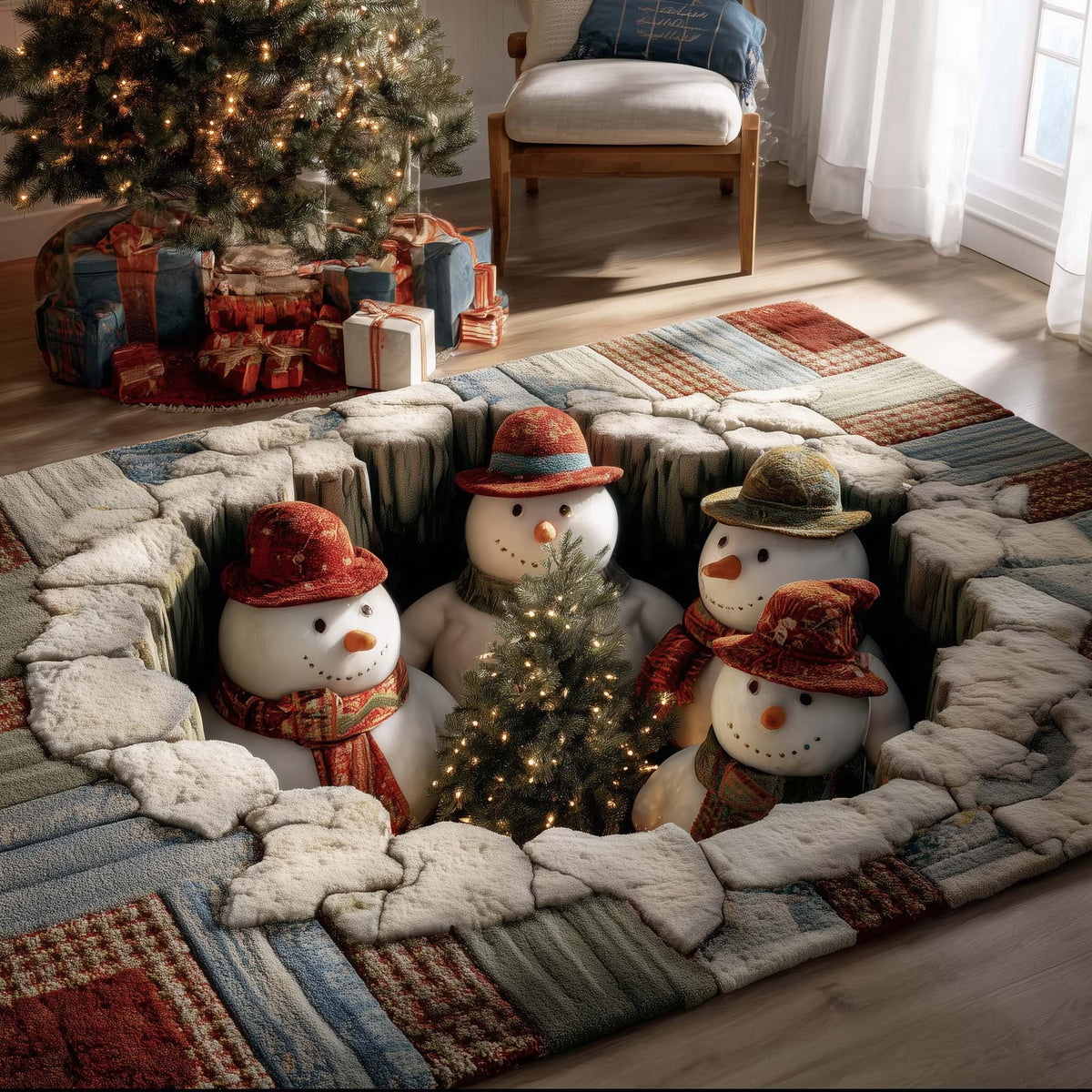 Jolly Snowman area rug in a living room