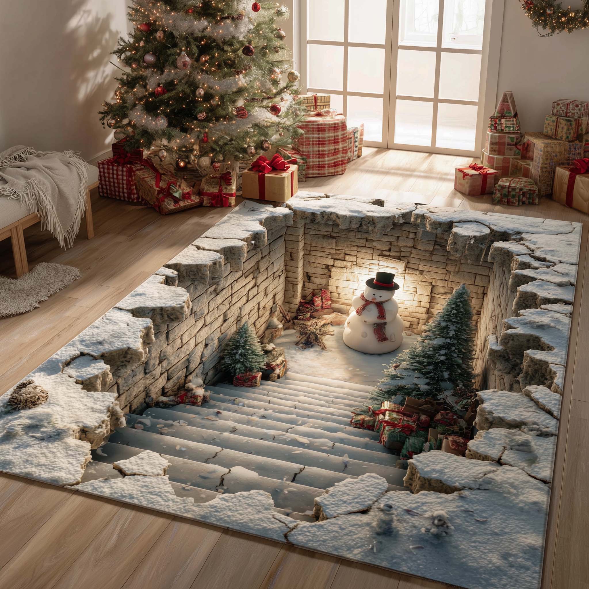 Jolly Snowman area rug in a living room