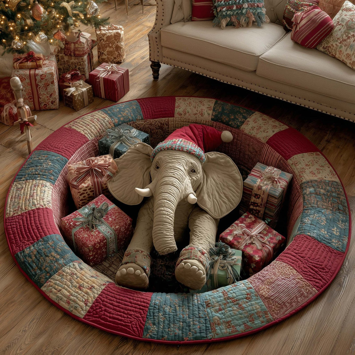 Jolly Tusk Round Mat Rug - washable non-slip printed rug