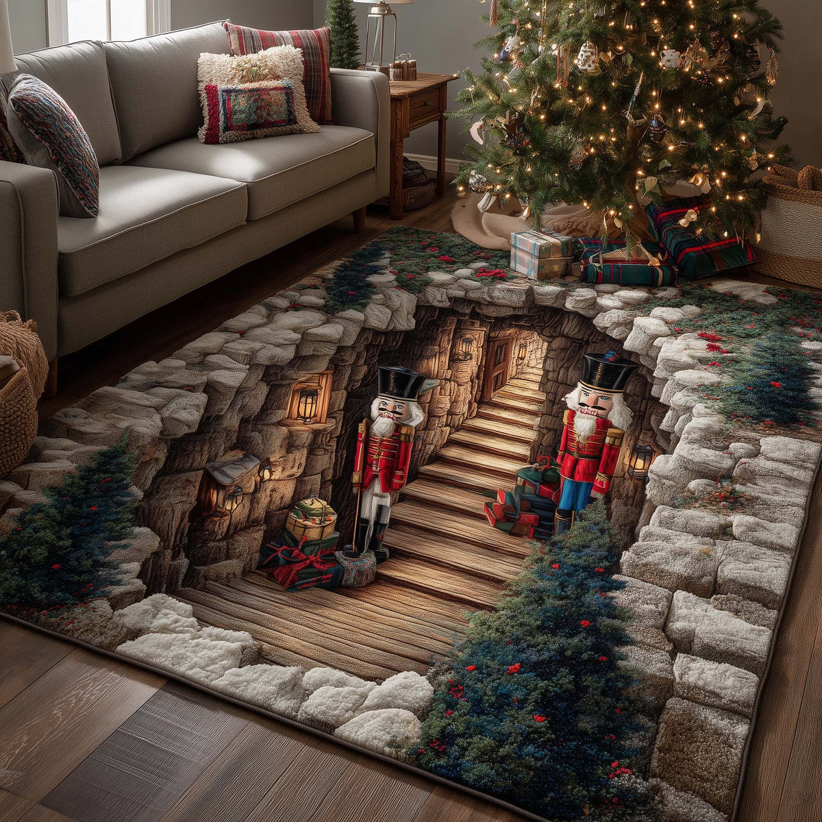 Jolly Workshop area rug in a living room