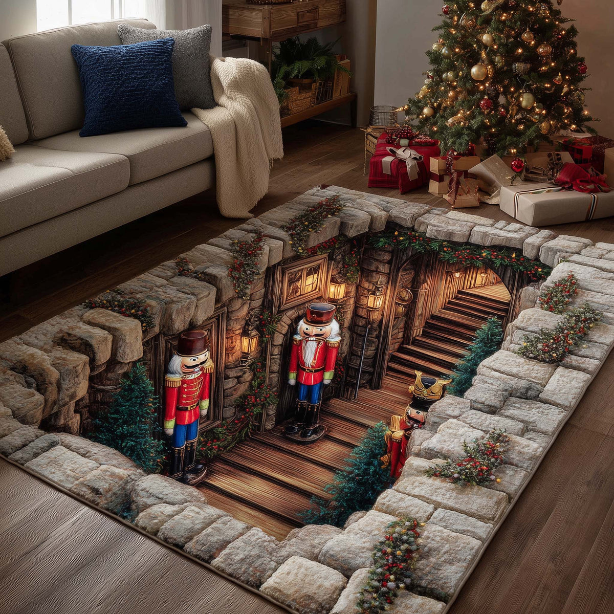 Jolly Workshop area rug in a living room