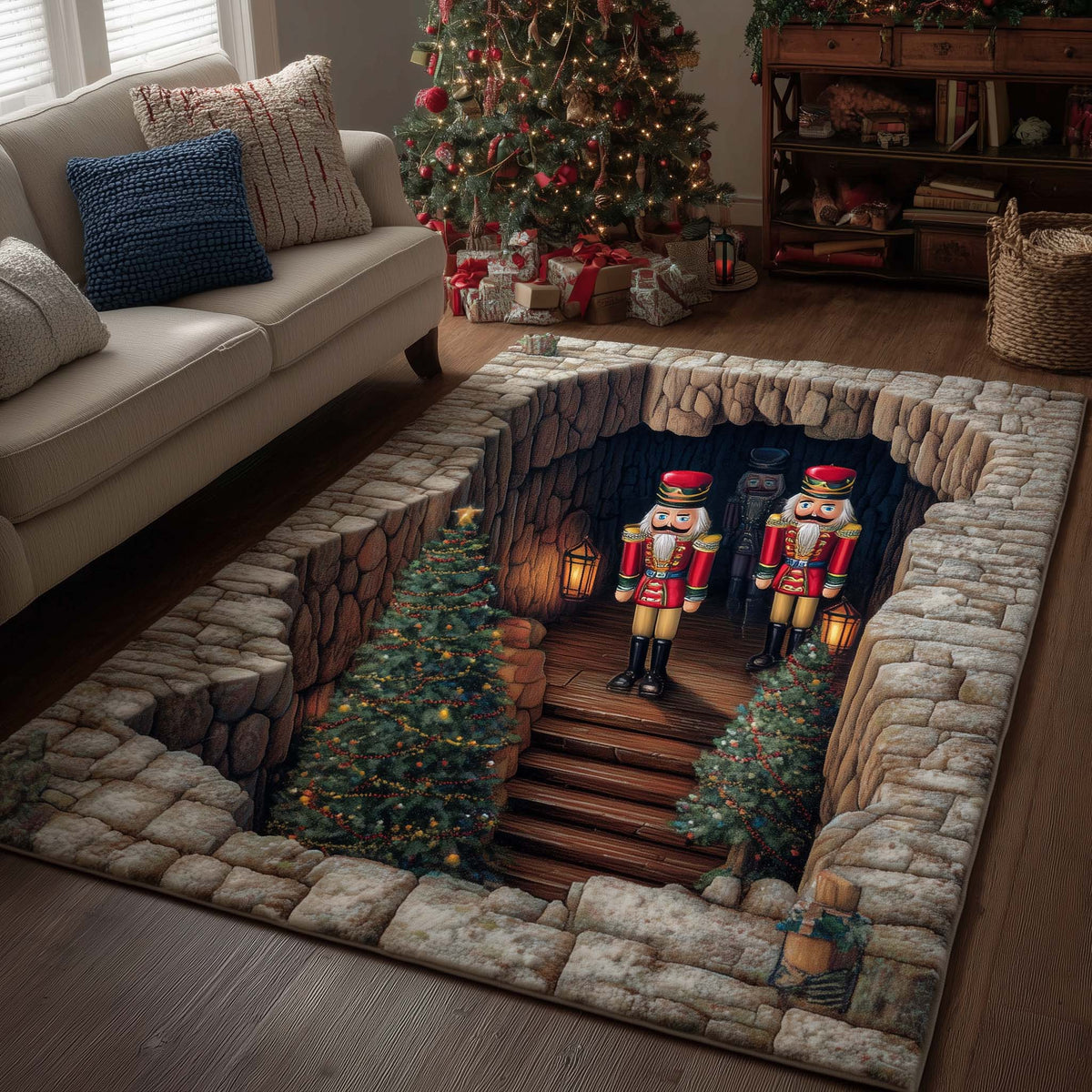 Jolly Workshop area rug in a living room