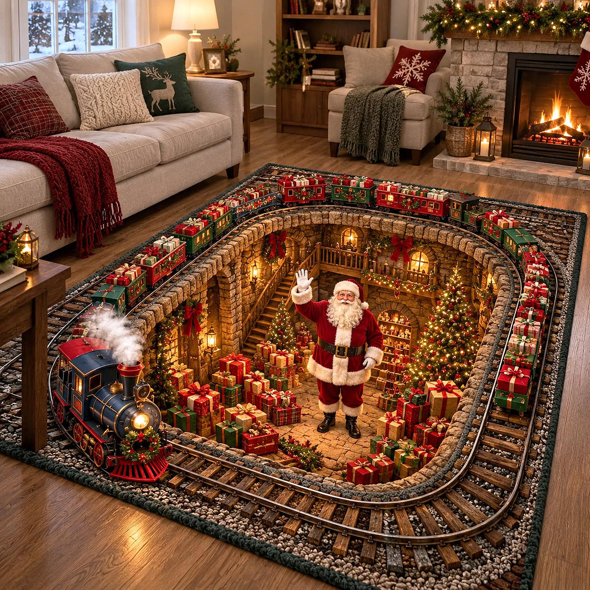 Jolly Workshop area rug in a living room