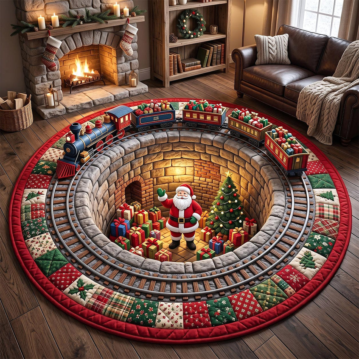 Jolly Workshop Round Mat Rug - Nature Design | Nature Round Living Room Rug - washable non-slip printed rug
