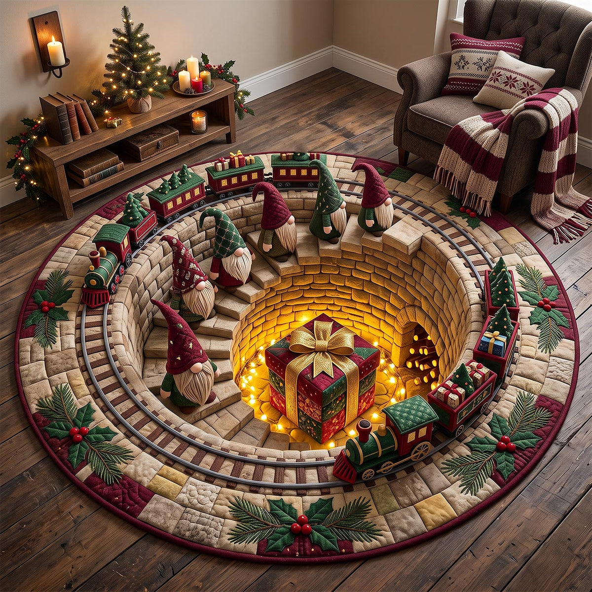Jolly Workshop Round Mat Rug - Nature Design | Nature Washable Round Rug - washable non-slip printed rug