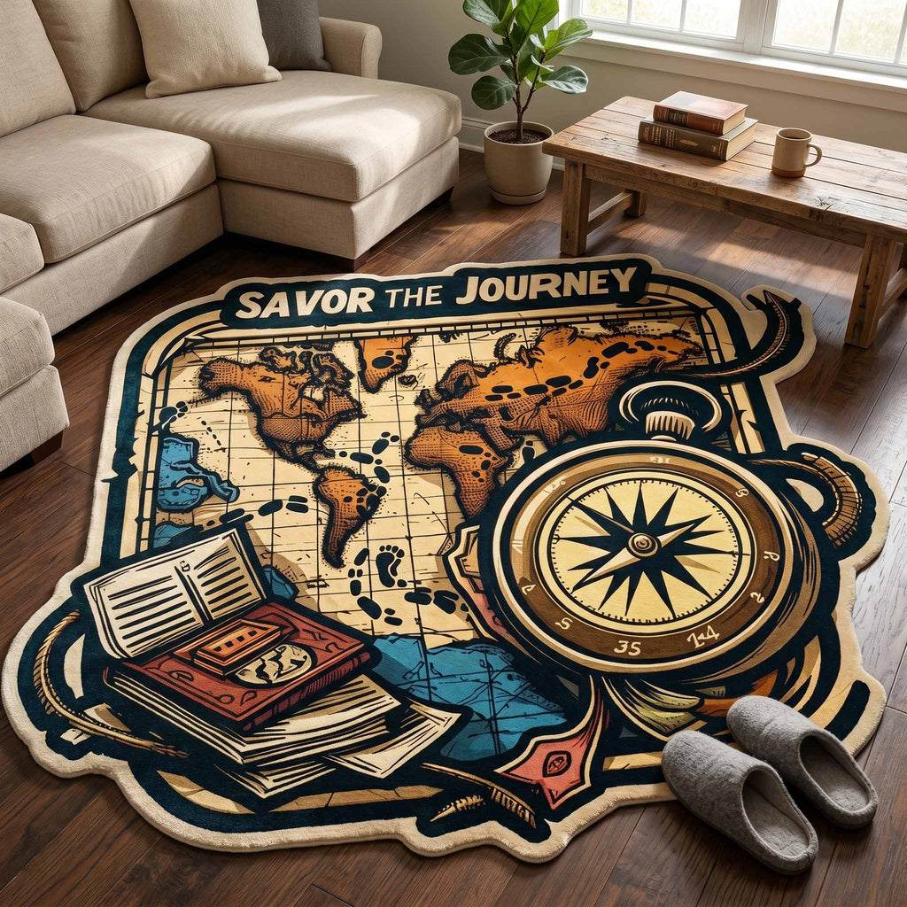 Journey Map Custom Shape Area Rug - Nature Design | Die-Cut Non-Slip Rug - washable non-slip printed rug