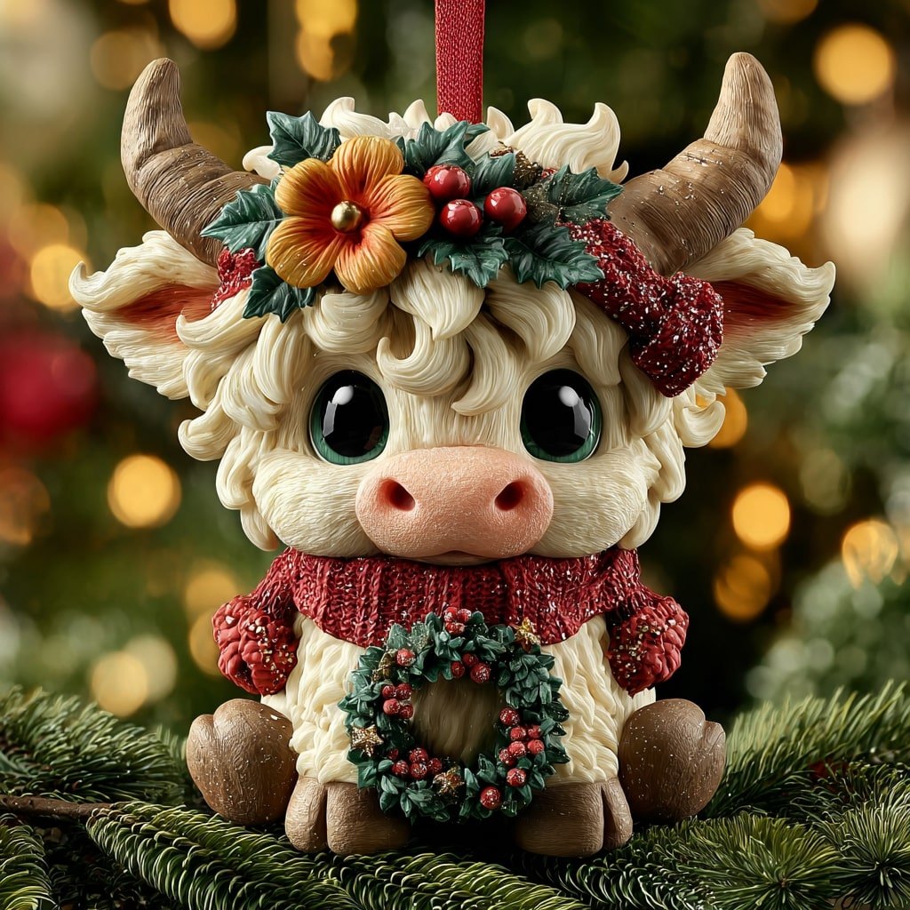 Joyful Cow Christmas Ornament