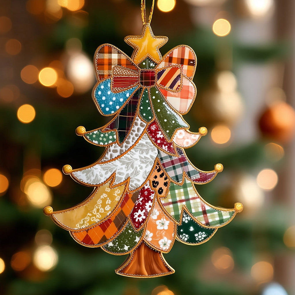 Joyful Patchwork Tree Christmas Ornament