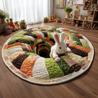 Joyful Bunny Wonderland Round Mat Rug - washable non-slip printed rug
