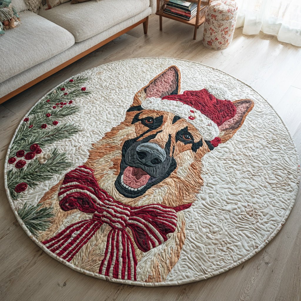 Joyful German Shepherd Round Mat Rug - washable non-slip printed rug