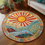 Joyful Horizon Round Mat Rug - washable non-slip printed rug
