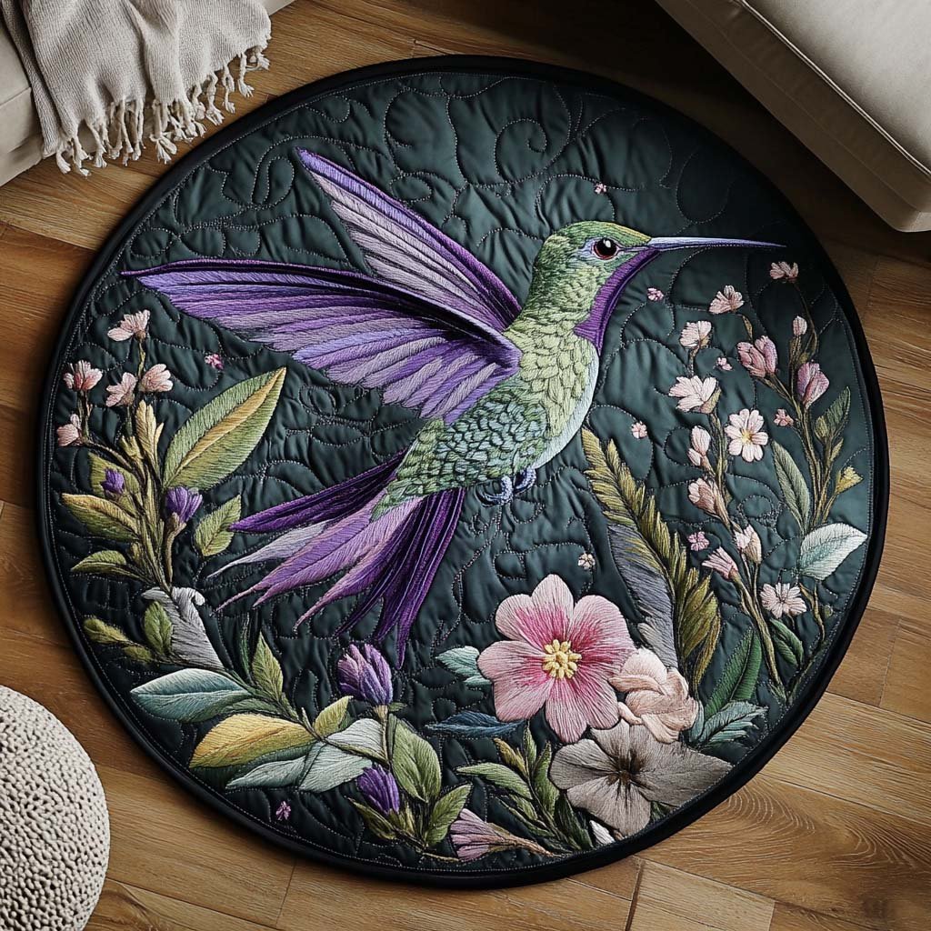 Joyful Hummingbird Kiss Round Mat Rug - washable non-slip printed rug