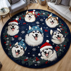 Joyful Husky Round Mat Rug - washable non-slip printed rug