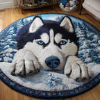 Joyful Husky Round Mat Rug - Nature Design | Serene Home Decor
