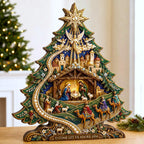 Joyful Nativity Tree wooden block, laser-cut 3-layer wood