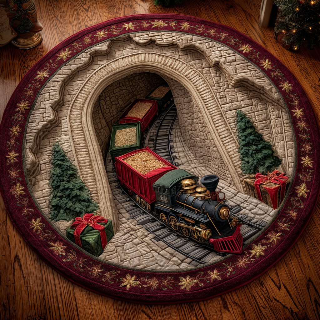 Joyful Route Round Mat Rug - washable non-slip printed rug