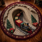 Joyful Route Round Mat Rug - washable non-slip printed rug