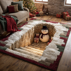 Joyful Snowman area rug in a living room