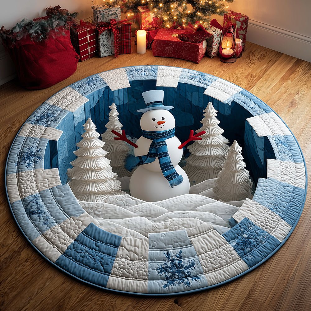 Joyful Snowman Round Mat Rug - washable non-slip printed rug