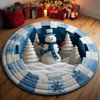 Joyful Snowman Round Mat Rug - washable non-slip printed rug