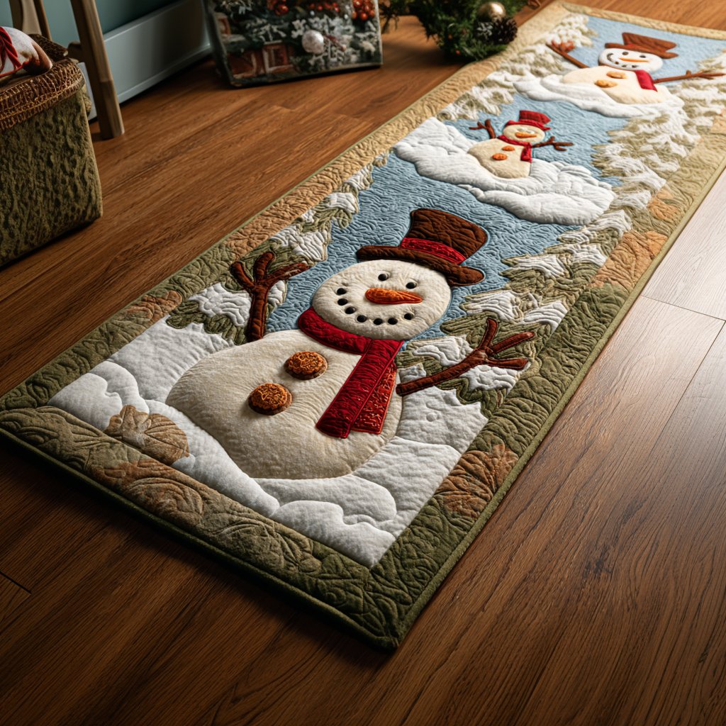 Joyful Snowman Runner Carpet Runner Rug - Cute Pet Design | Animal Printed Runner Rug
