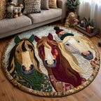 Joyful Trio Round Mat Rug - washable non-slip printed rug