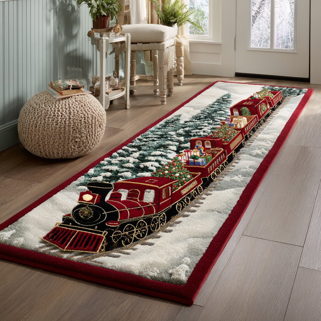Jubilee Christmas Train Runner Carpet Runner Rug - Cute Pet Design | Animal Printed Runner Rug