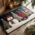 Jubilee Snowman Cheer area rug in a living room