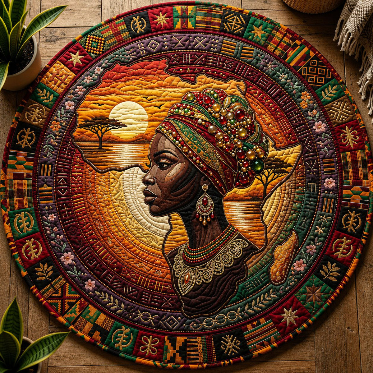 Juneteenth Black Queen Round Mat Rug - washable non-slip printed rug