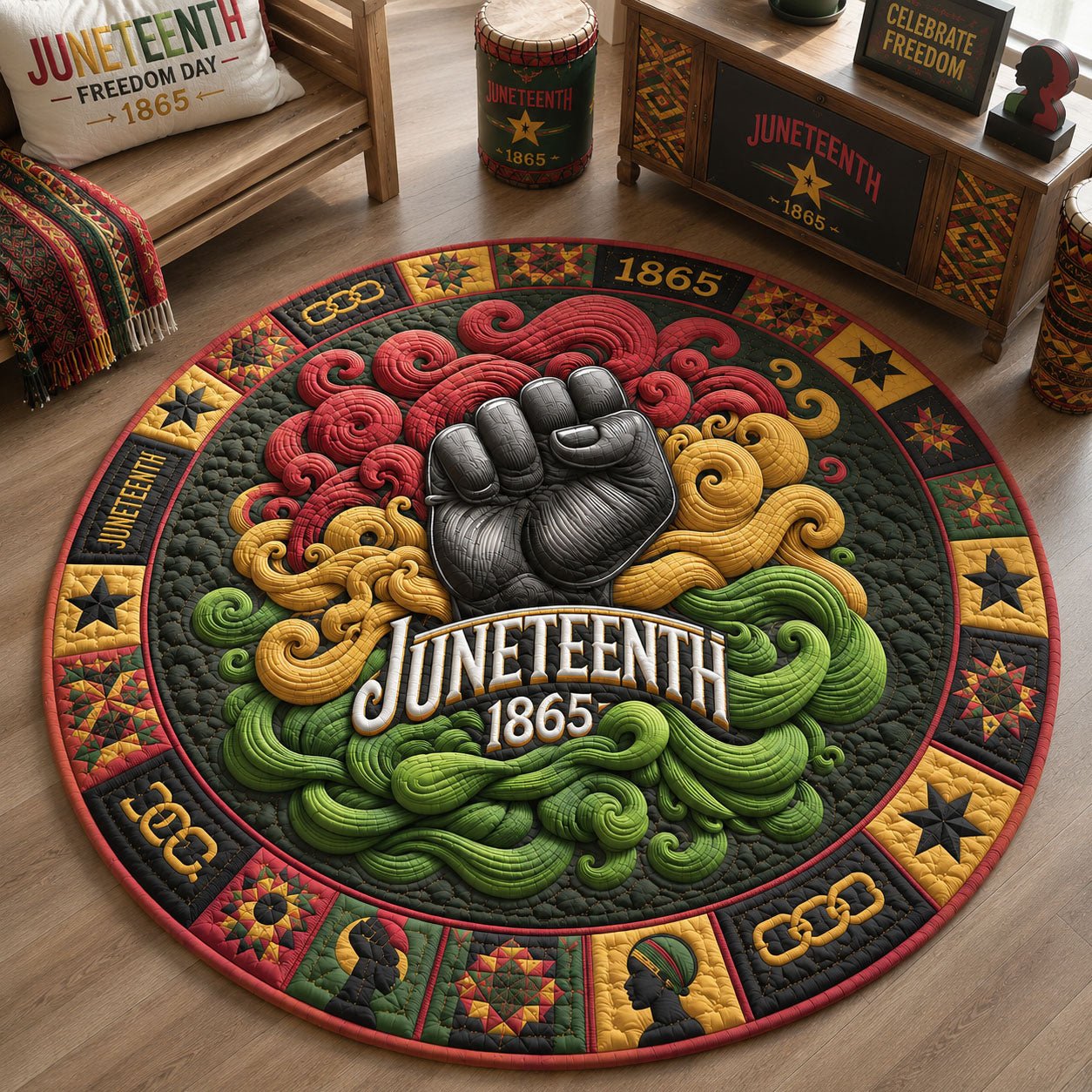 Juneteenth Fist of Freedom Round Mat Rug - Nature Design | Serene Home Decor