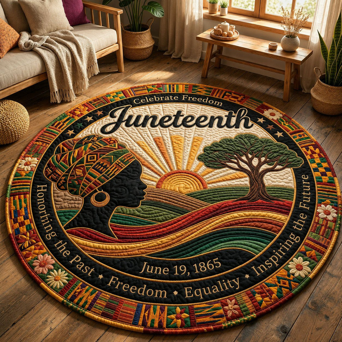 Juneteenth Freedom Round Mat Rug - washable non-slip printed rug