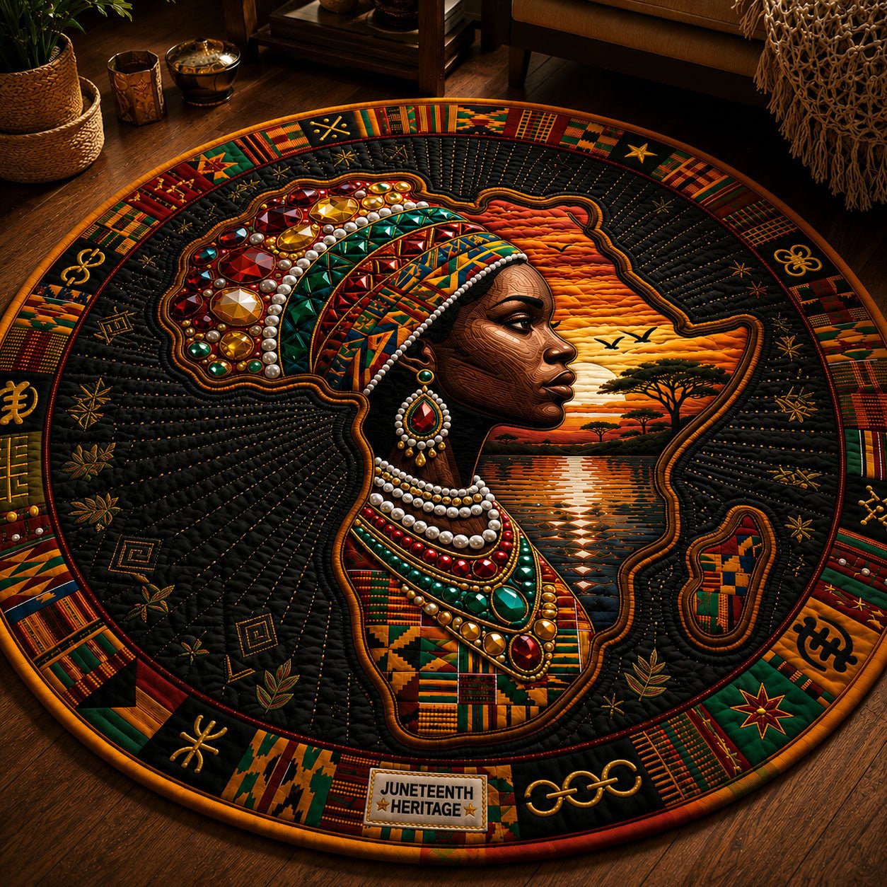 Juneteenth Heritage Round Mat Rug - washable non-slip printed rug