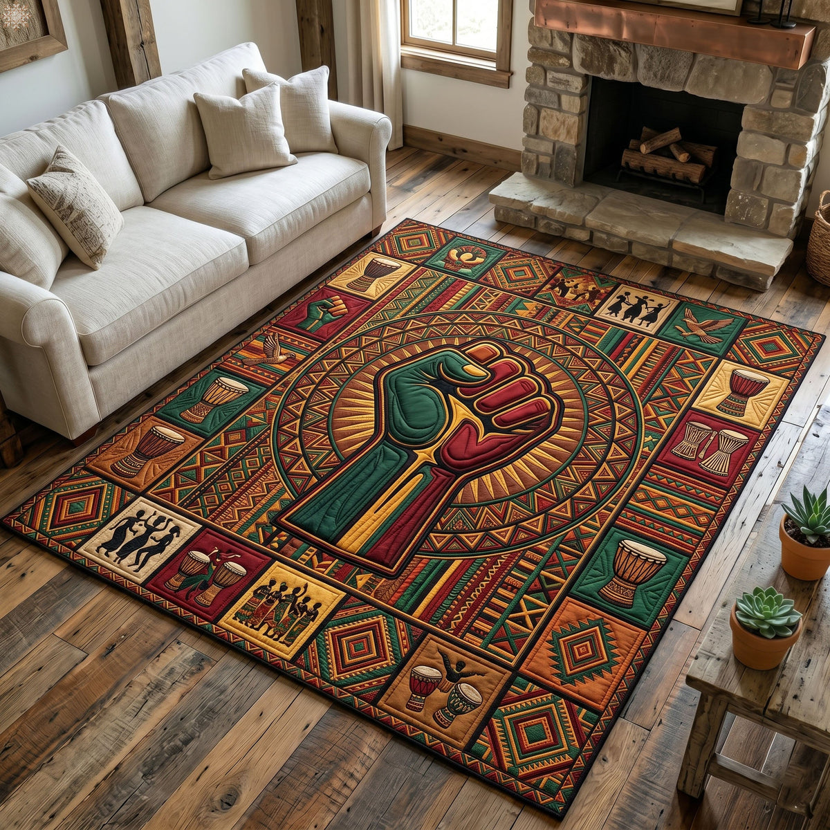 Juneteenth Legacy area rug in a living room