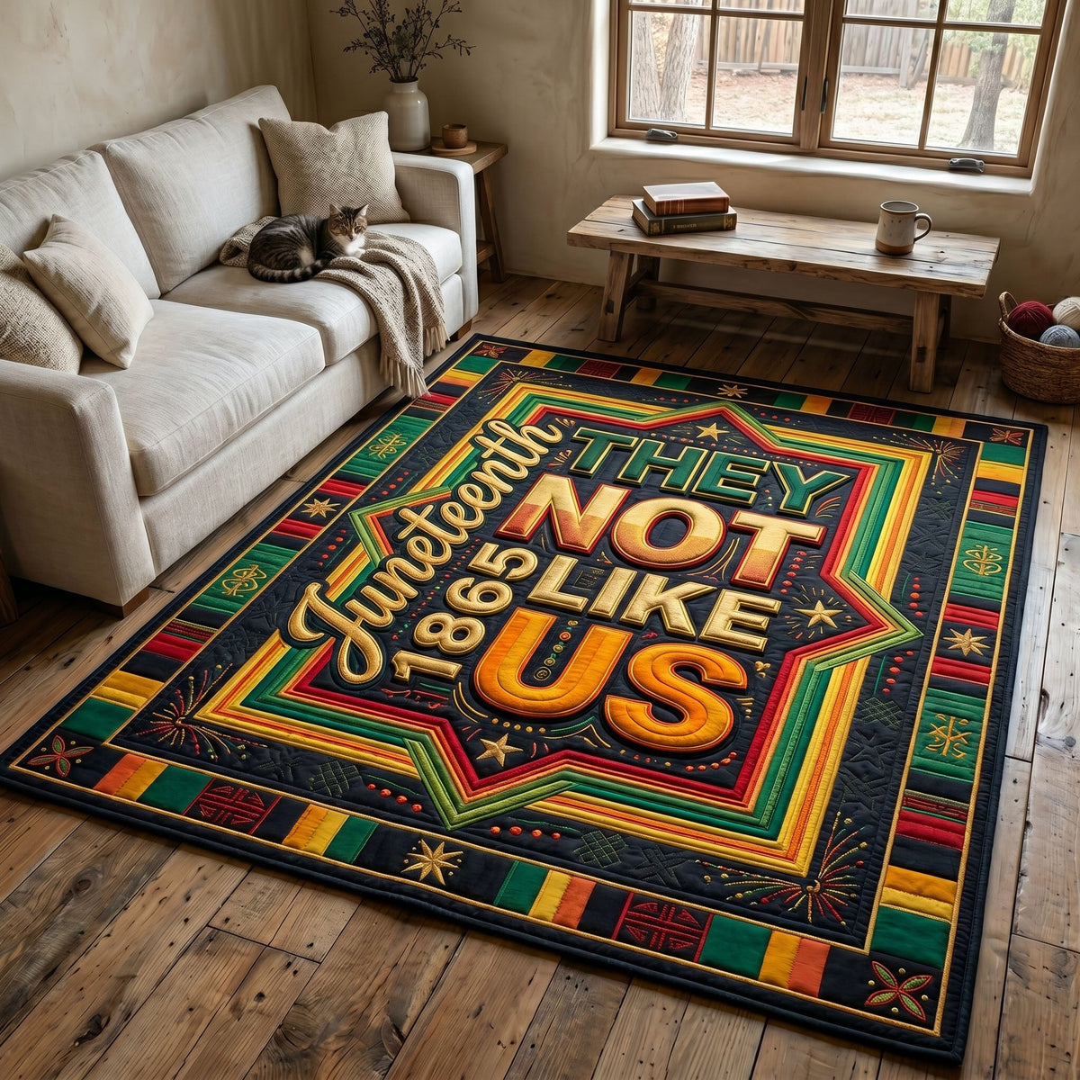 Juneteenth Legacy area rug in a living room
