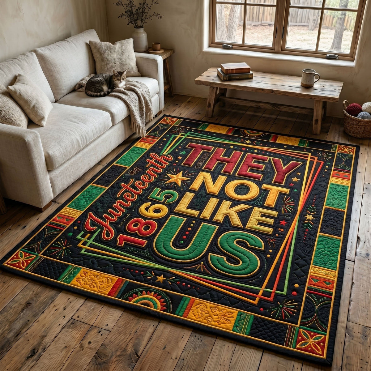 Juneteenth Legacy area rug in a living room