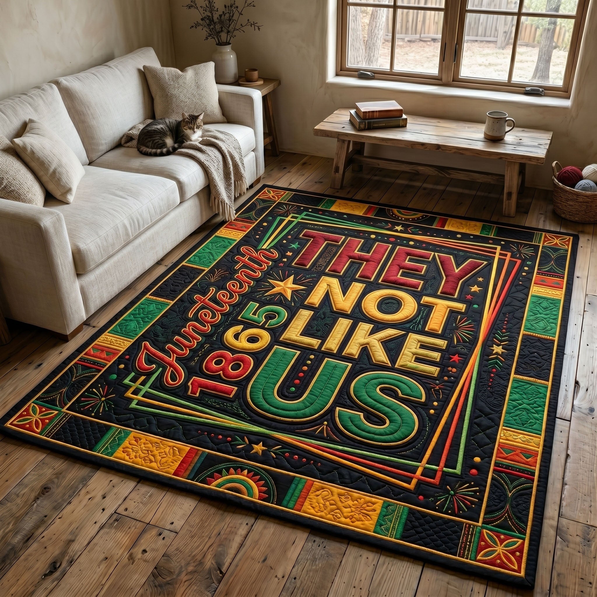 Juneteenth Legacy area rug in a living room