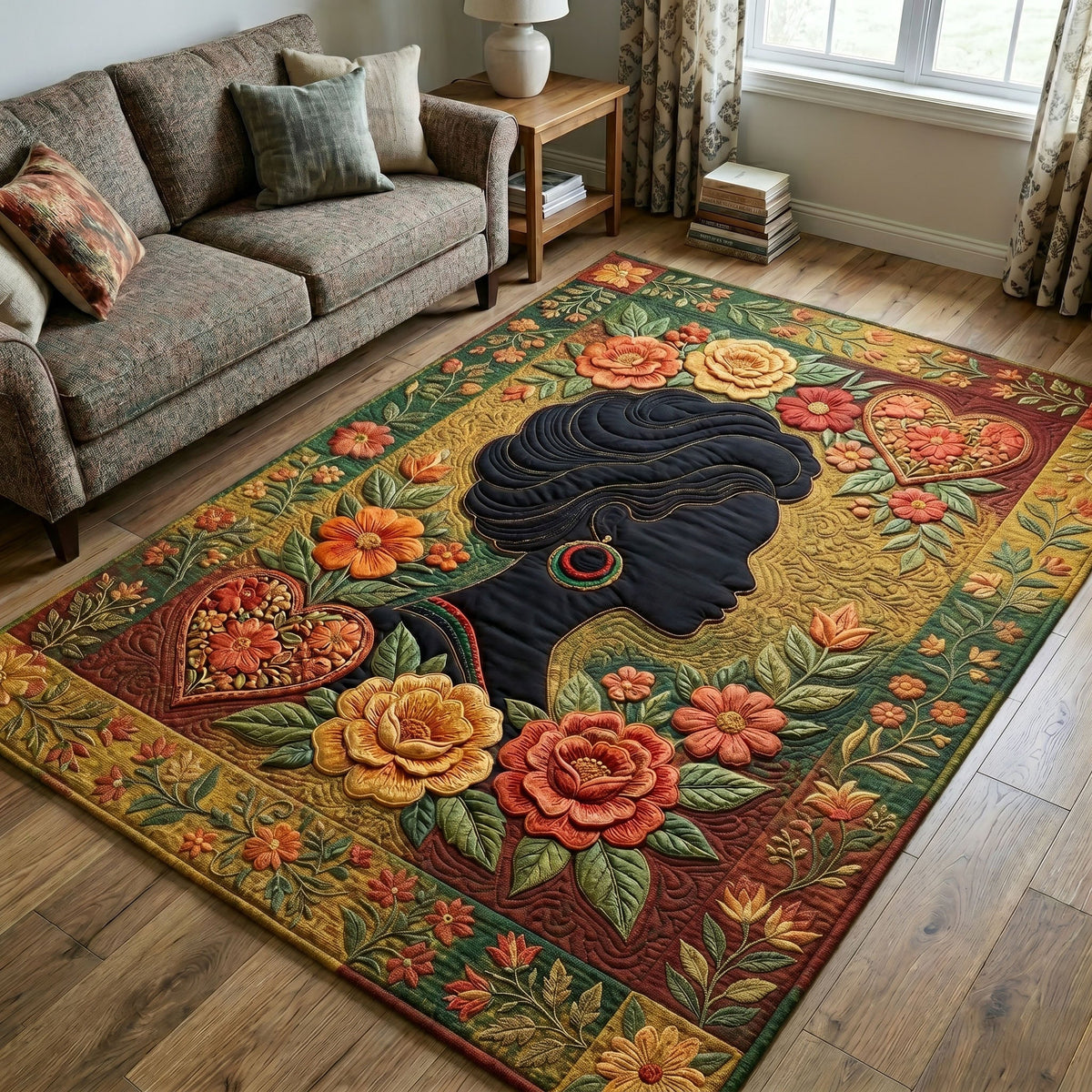 Juneteenth Legacy area rug in a living room