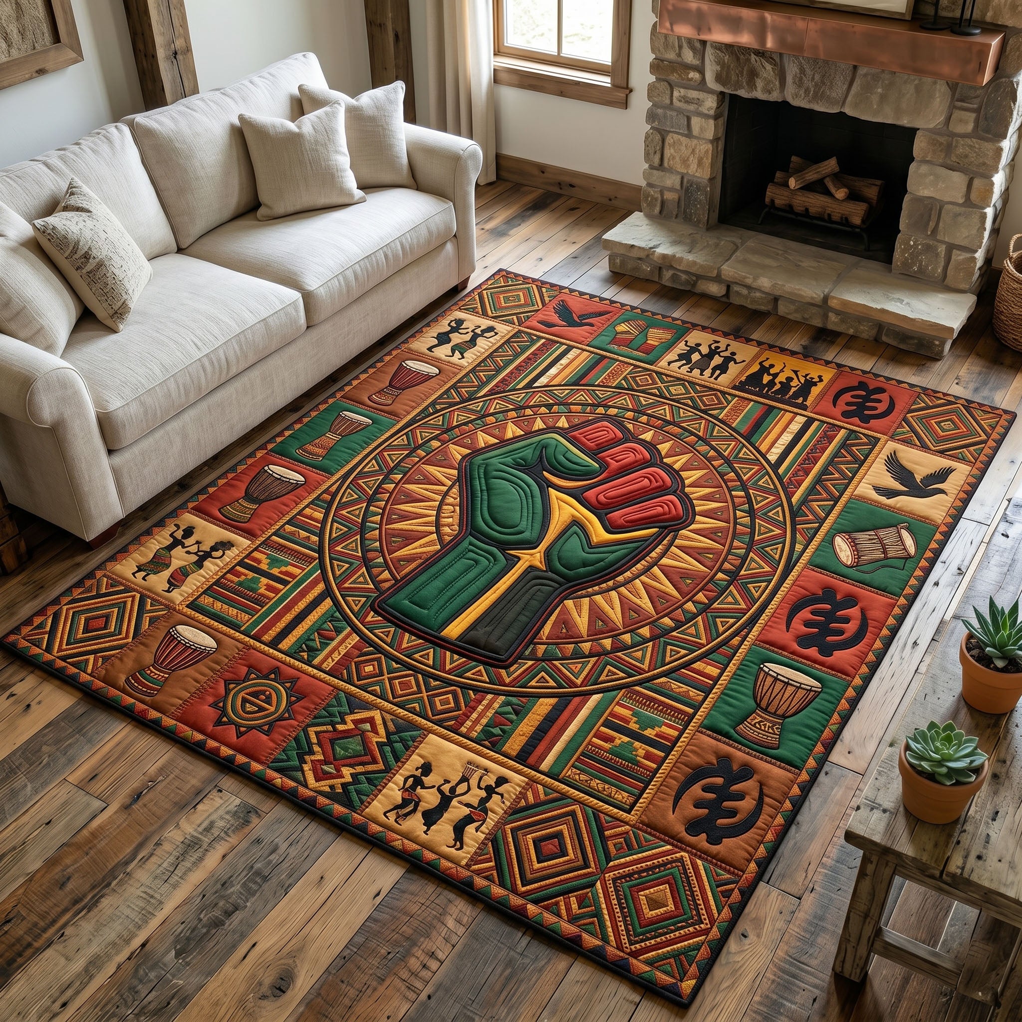 Juneteenth Legacy area rug in a living room