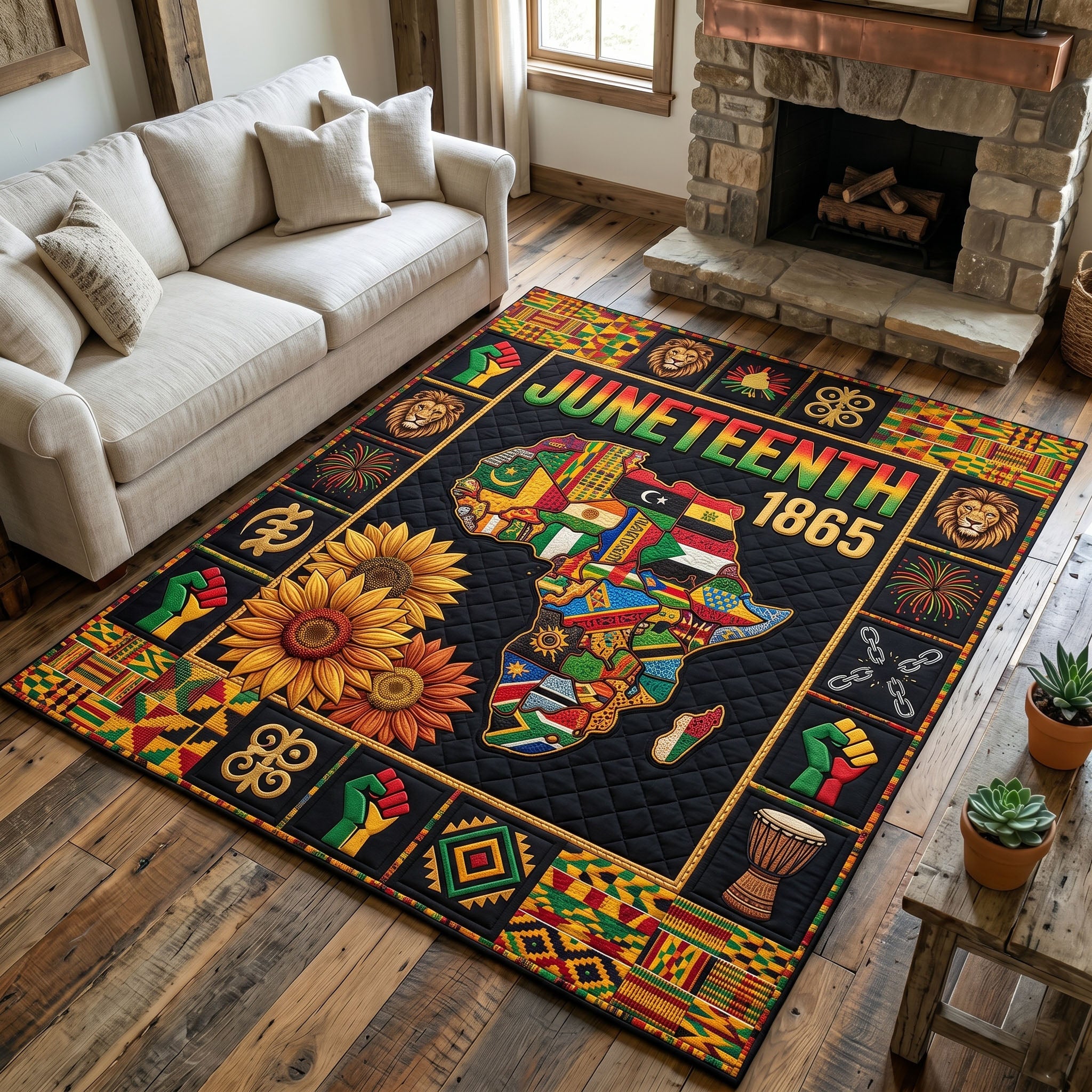 Juneteenth Legacy area rug in a living room