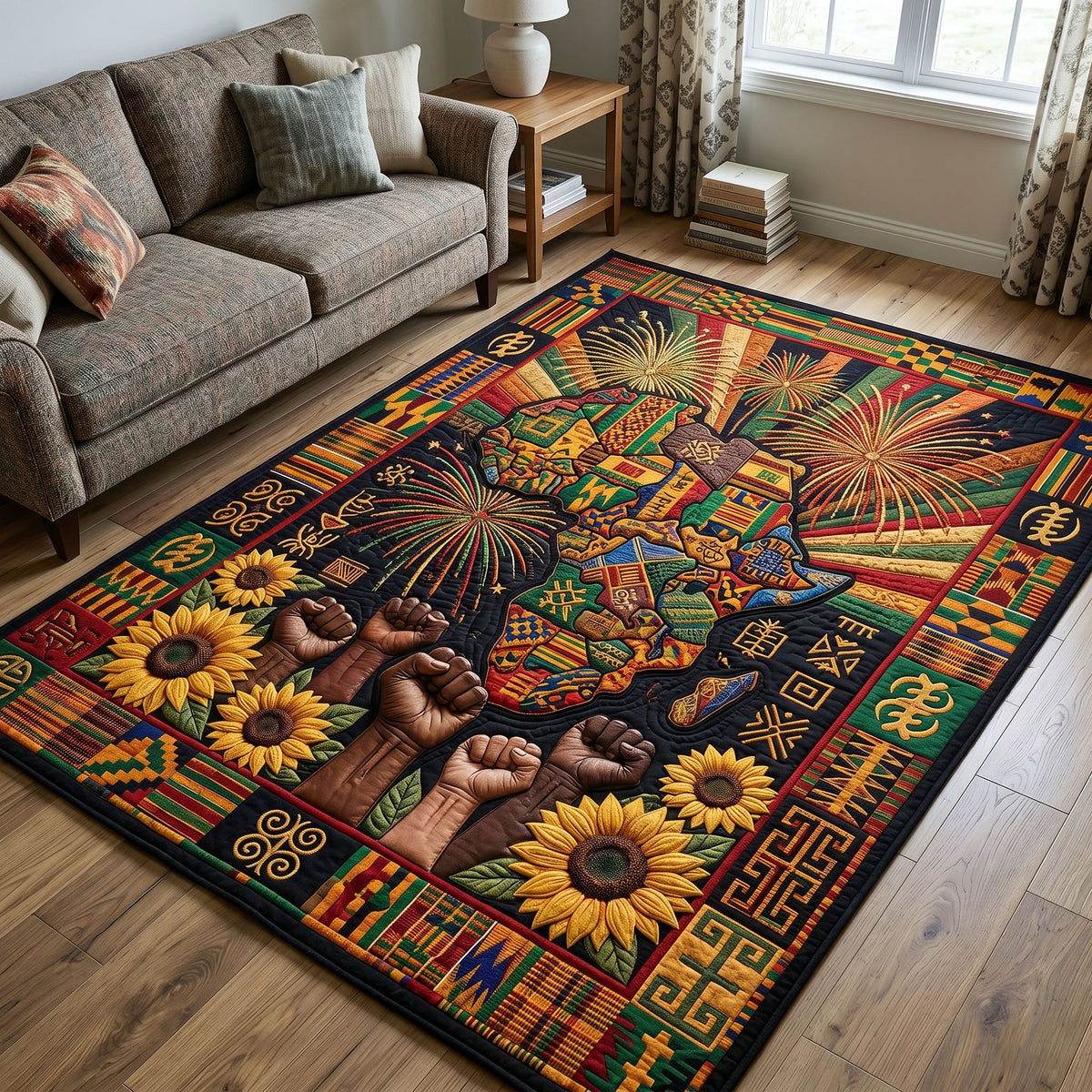 Juneteenth Legacy area rug in a living room